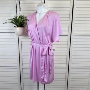 New Open Edit Pink Pirouette Tie Satin Kimono Robe Short‎ Sleeve Belted Size XL